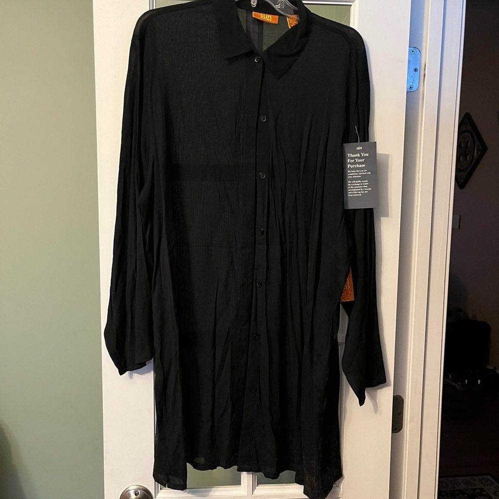 Black Button-Up Swim Coverup